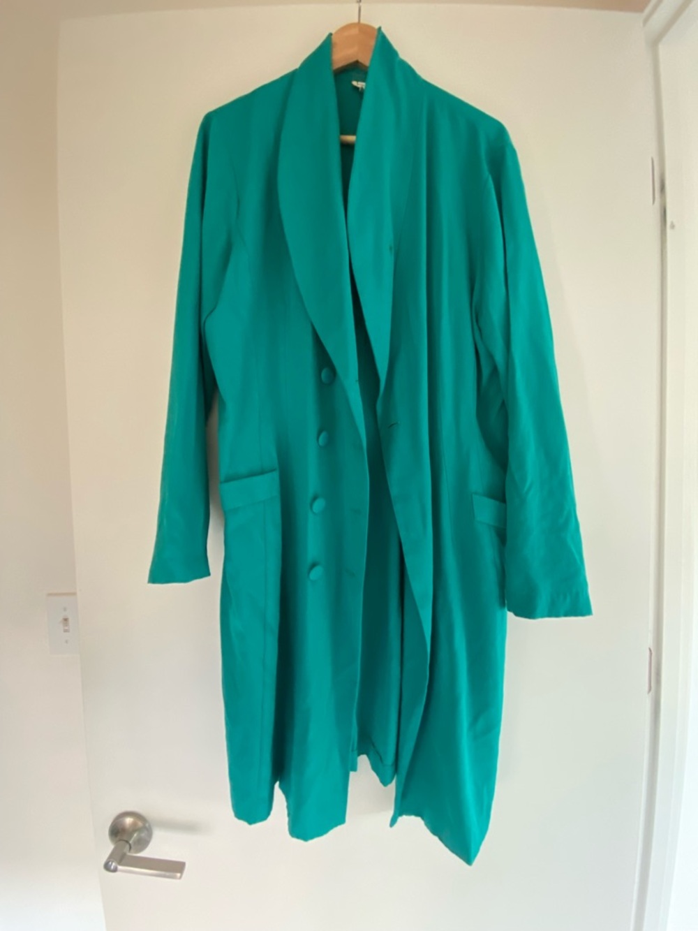Jennifer James Women's Teal Longline Coat with Draped Collar
